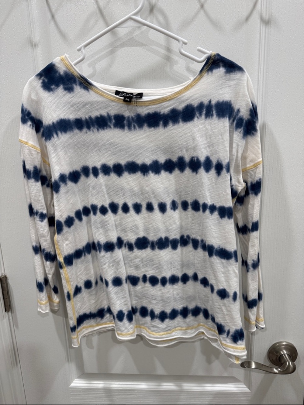 CHARLIE B Navy and White Tie-Dye Long Sleeve Top